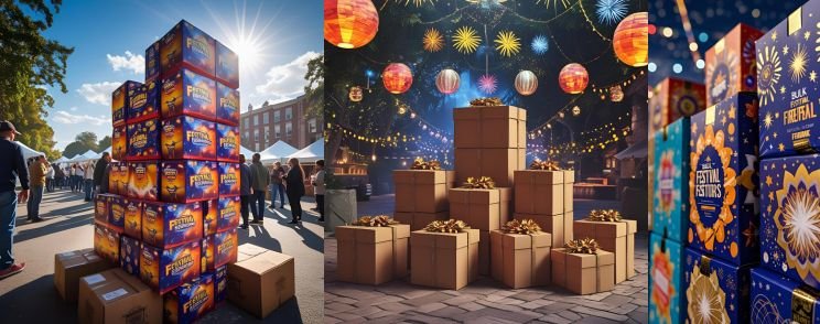 Large stacks of firework boxes packed for Diwali season distribution