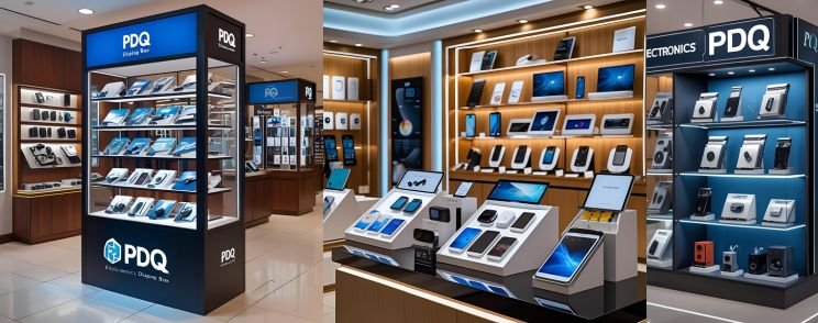 PDQ display units showcasing electronics and gadgets
