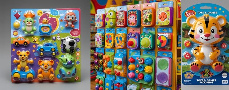 Colorful blister packs for toy figures and kids’ games