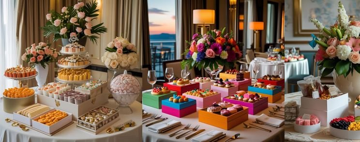 Hotel dining setup with premium sweet boxes by Moorthy Offset Printers