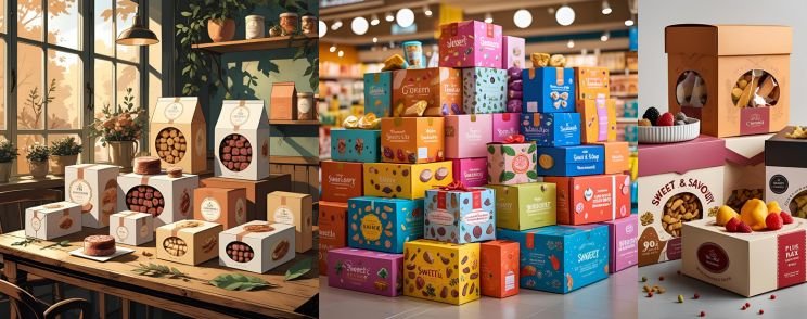 Assorted sweets and chocolates packed in custom retail sweet boxes